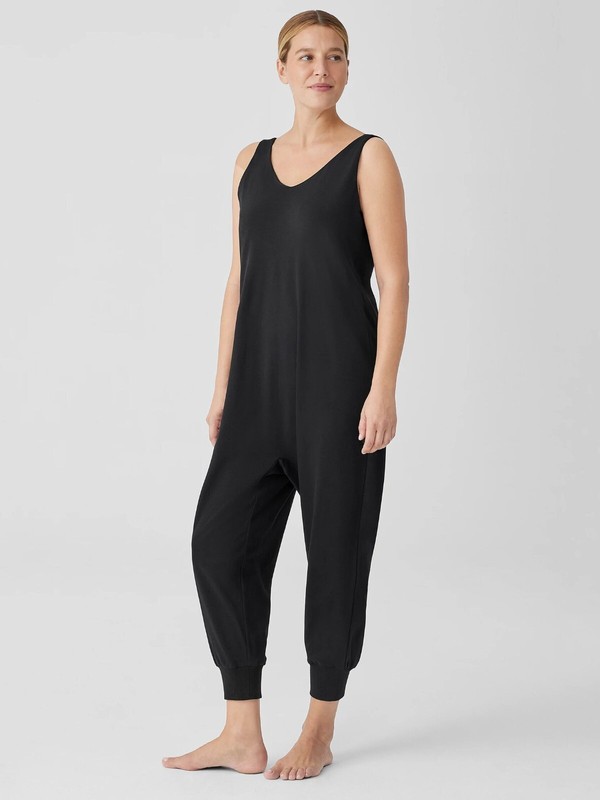 NEW Eileen Fisher Organic Cotton Interlock Sleeveless Jumpsuit Black