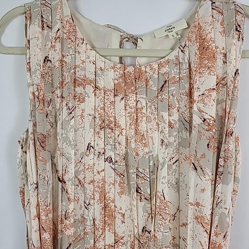 NEW Entro Women's Alexa Pleated Mini Cream Coral Floral Dress Tie At Waist Sz S
