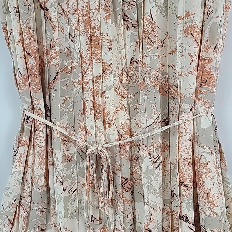NEW Entro Women's Alexa Pleated Mini Cream Coral Floral Dress Tie At Waist Sz S