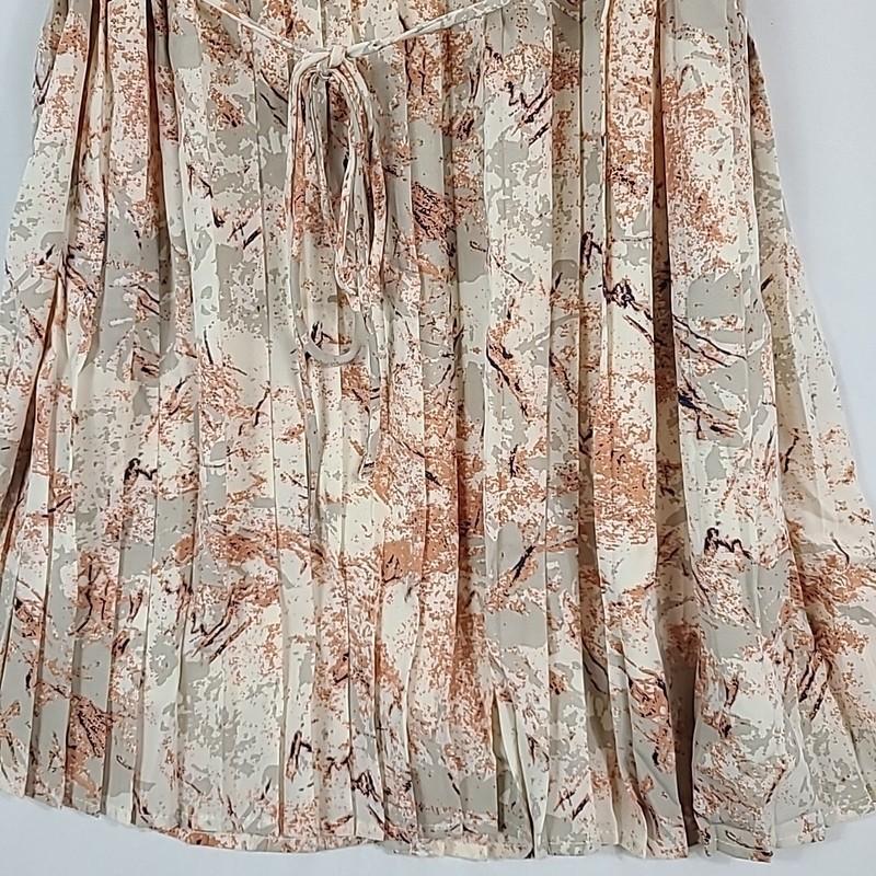 NEW Entro Women's Alexa Pleated Mini Cream Coral Floral Dress Tie At Waist Sz S