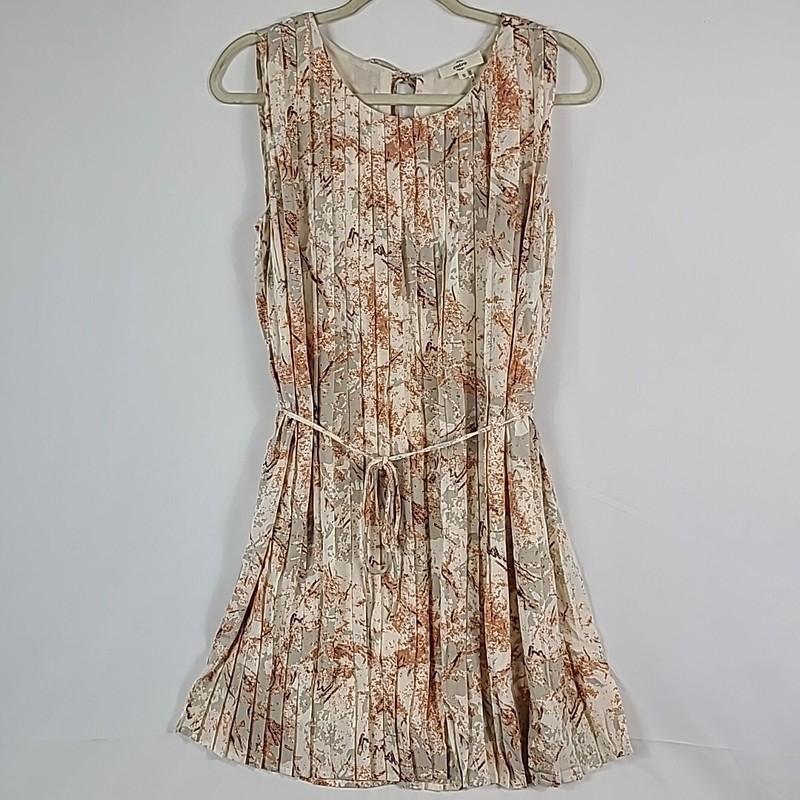 NEW Entro Women's Alexa Pleated Mini Cream Coral Floral Dress Tie at Waist Sz S