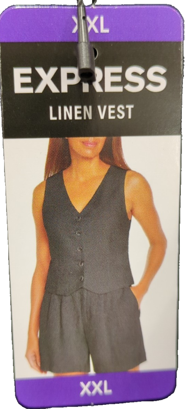 NEW Express Women's Classic Fit V-Neck Button Up Linen Vest Black Size 2XL O16