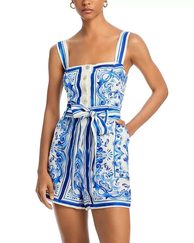 New FARM RIO Garden Tiles Romper In Off White. Size Small
