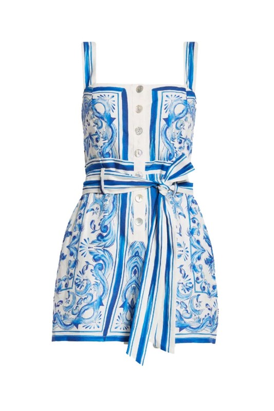 New FARM RIO Garden Tiles Romper In Off White. Size Small