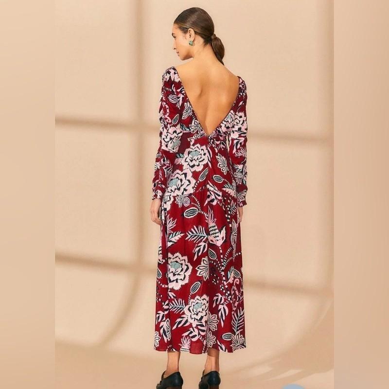 NEW Farm Rio Pineapple Inspiration Burgundy V-Neck Maxi Dress Sz L Boho Floral