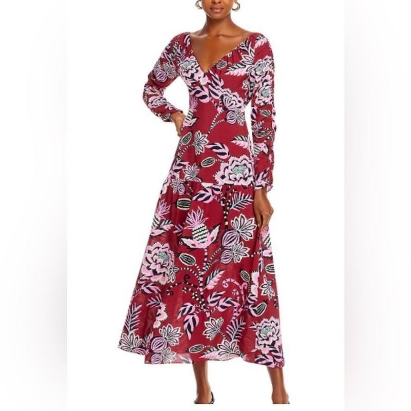 NEW Farm Rio Pineapple Inspiration Burgundy V-Neck Maxi Dress Sz L Boho Floral