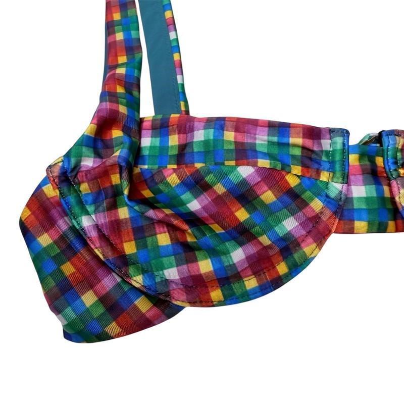 NEW Fella Swim Casanova Pantelleria Plaid Blue Red Green Bikini Top Women Small