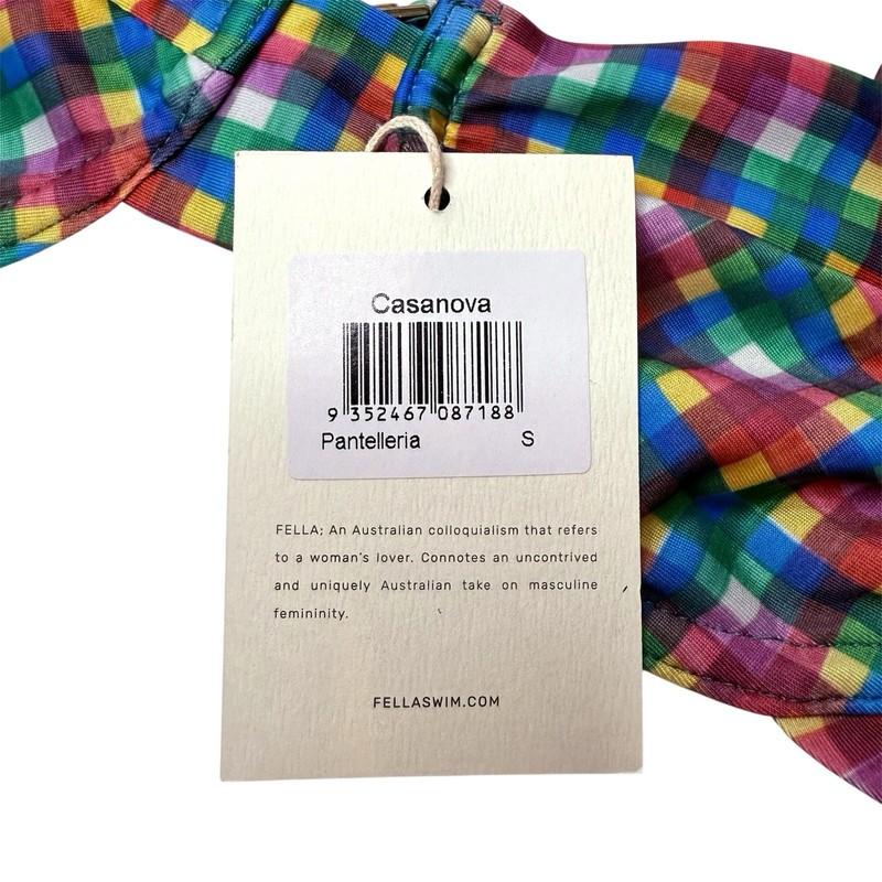 NEW Fella Swim Casanova Pantelleria Plaid Blue Red Green Bikini Top Women Small