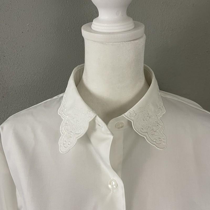 NEW Foxcroft $52 White Blouse Size 8 Button Front Long Sleeve Embroidered Shirt