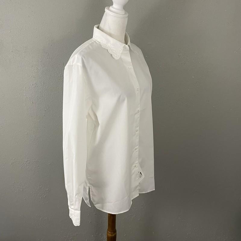 NEW Foxcroft $52 White Blouse Size 8 Button Front Long Sleeve Embroidered Shirt