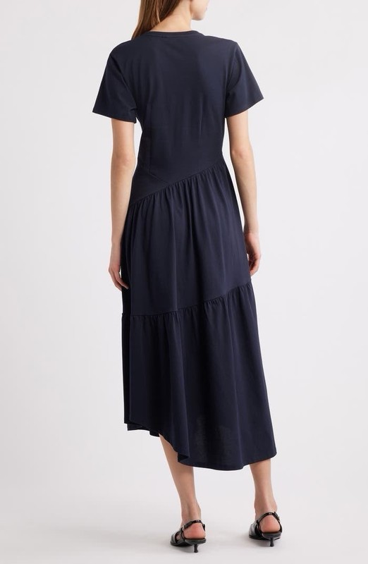 New Frame Gathered Seam Organic Cotton Midi-Dress In Navy Sz S $298