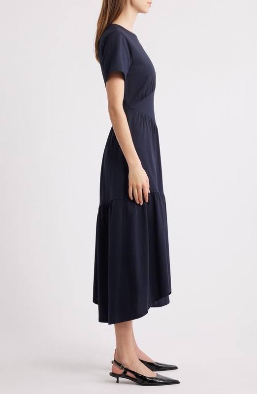 New Frame Gathered Seam Organic Cotton Midi-Dress In Navy Sz S $298