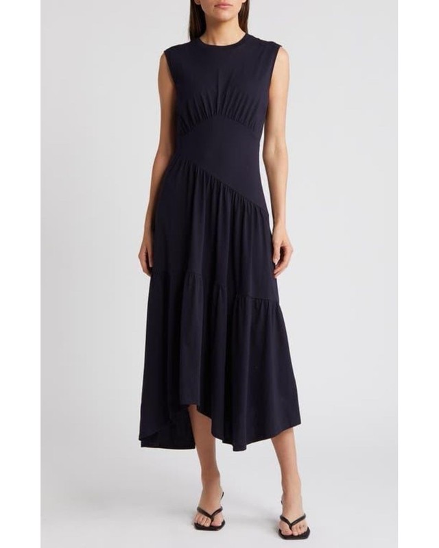 New Frame Gathered Seam Organic Cotton Midi-Dress In Navy Sz S $298