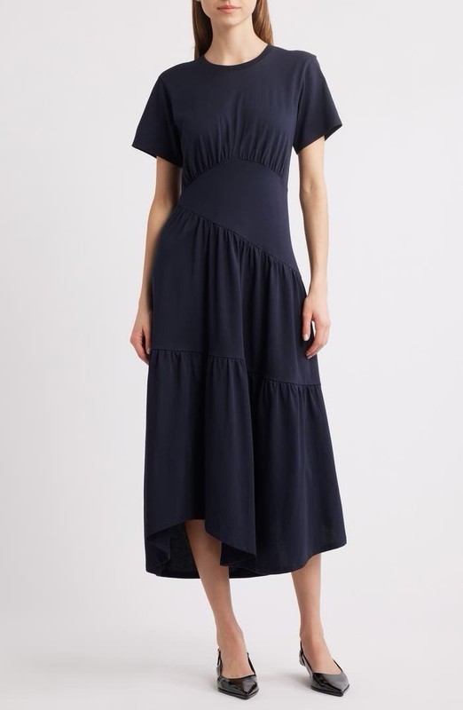 New Frame Gathered Seam Organic Cotton Midi-Dress In Navy Sz S $298