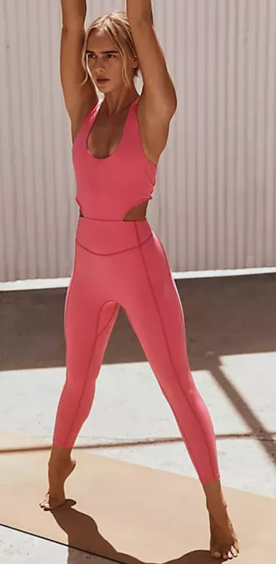 NEW FREE PEOPLE FP MOVEMENT PINK BACK IT UP ONE PIECE JUMPSUIT SZ L