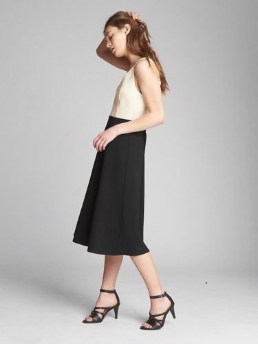 NEW GAP Knit Fit & Flare Dress Ponte Midi Spectator Colorblock Black Womens 0 6