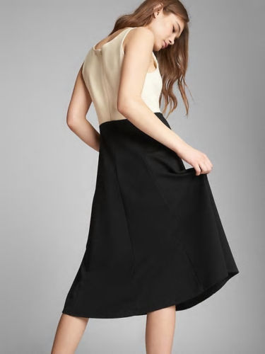 NEW GAP Knit Fit & Flare Dress Ponte Midi Spectator Colorblock Black Womens 0 6