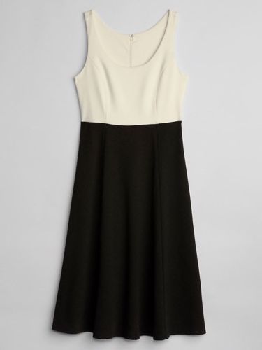 NEW GAP Knit Fit & Flare Dress Ponte Midi Spectator Colorblock Black Womens 0 6