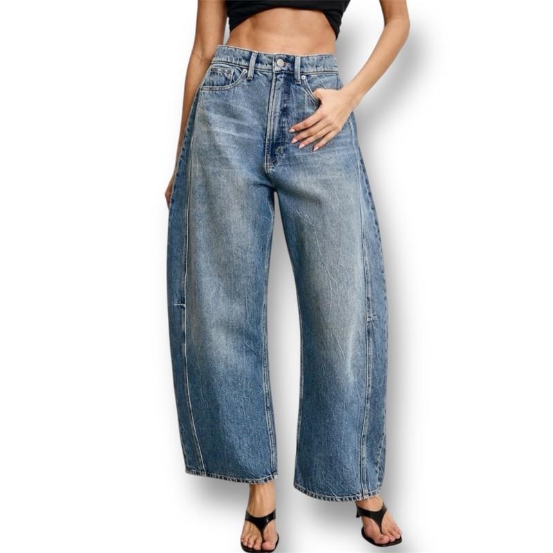 New Good American Extreme Barrel Jeans Size 8/29 Indigo $179 Wide-Leg Normcore