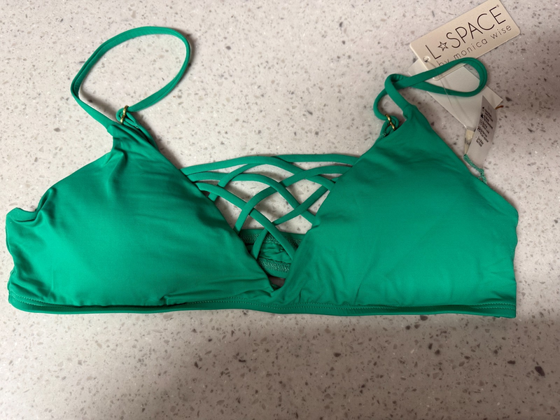 NEW green strappy L SPACE swimsuit bikini top size D cup