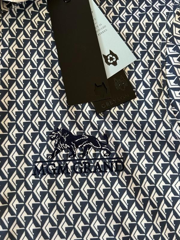 NEW Greyson Golf Printed Polo Women's Sz XL Indigo Blue MGM Grand Logo Las Vegas