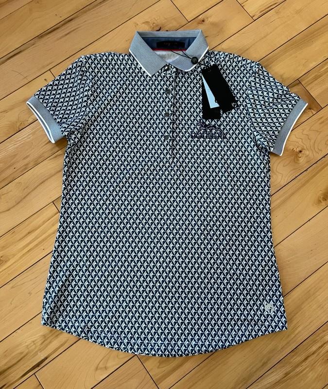 NEW Greyson Golf Printed Polo Women's Sz XL Indigo Blue MGM Grand Logo Las Vegas