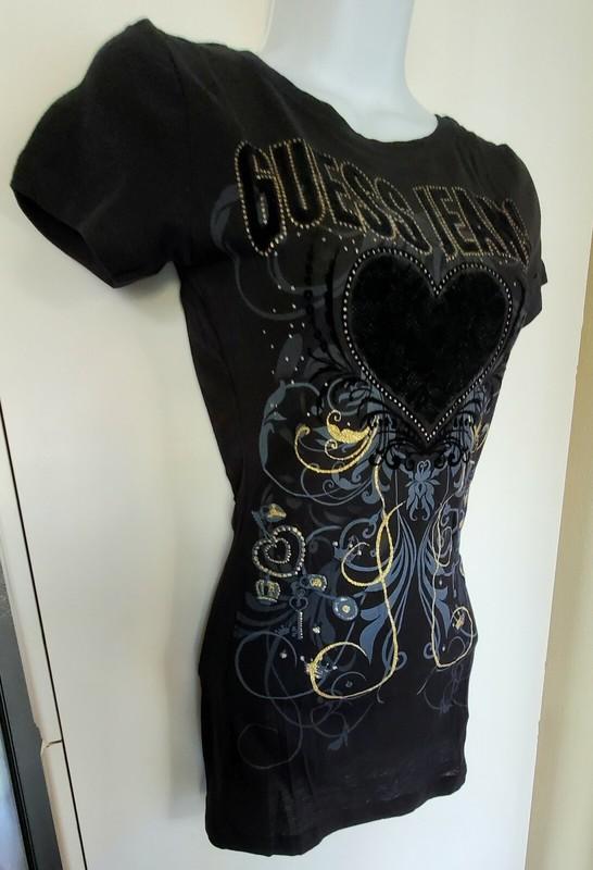 New Guess Jeans Jet Black Heart T-shirt Extra Small XS