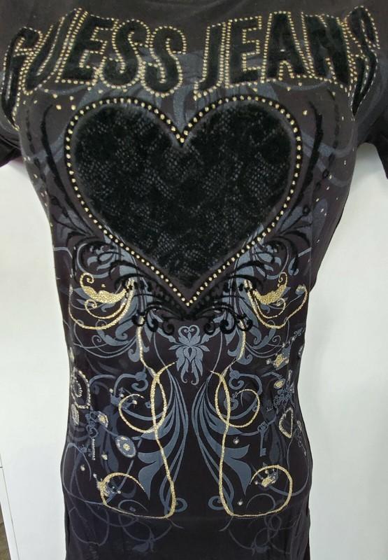 New Guess Jeans Jet Black Heart T-shirt Extra Small XS