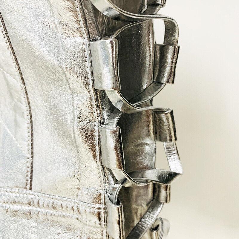 NEW Handmade Party Genuine Silver Jacket Motorcycle Women Lambskin Leather