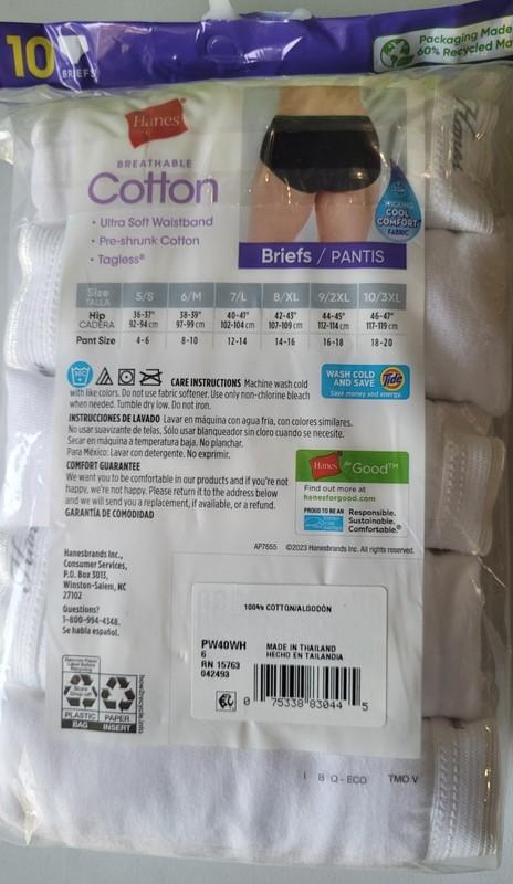 NEW Hanes Women's Cotton Tagless Briefs Size 6/M 10 Pairs White Underwear Soft