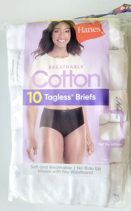 NEW Hanes Women's Cotton Tagless Briefs Size 6/M 10 Pairs White Underwear Soft