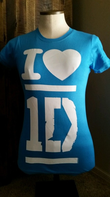 NEW I HEART ONE DIRECTION 1D T-SHIRT WOMENS SHORT SLEEVE TEE TEAL BLUE S SMALL