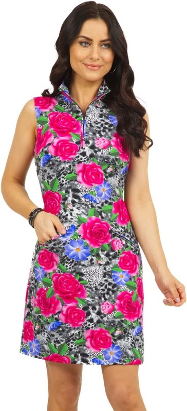 NEW IBKUL Golf Tennis Sleevless Mockneck Dress Jovanna Floral Watermelon XS L XL
