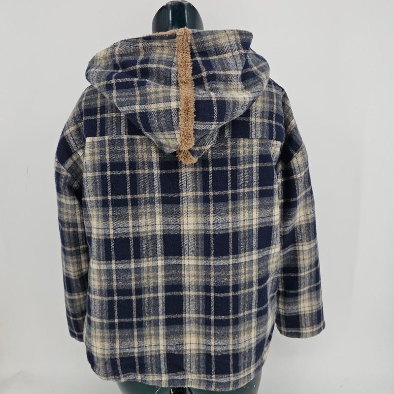 New In Navy And Mocha Plaid Sherpa Lined Reversible Jacket Size S Cabincore 3656