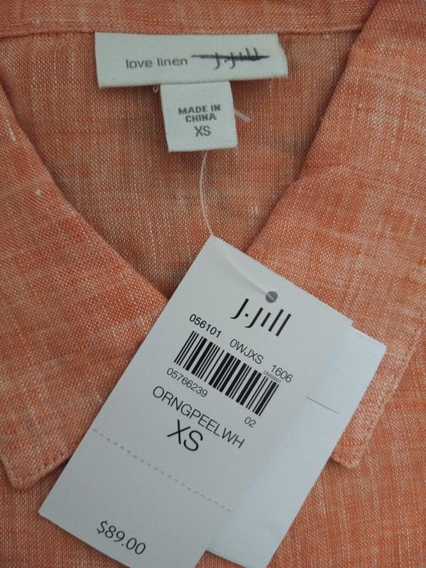 NEW J Jill Love Linen Tunic Orangepeel Orange L/S Side Slit Shirt Womens XS
