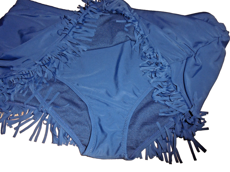 New Jessica Simpson Womens Blue Swim Skirt~ Tassels Scrunched Sides Size 3XL
