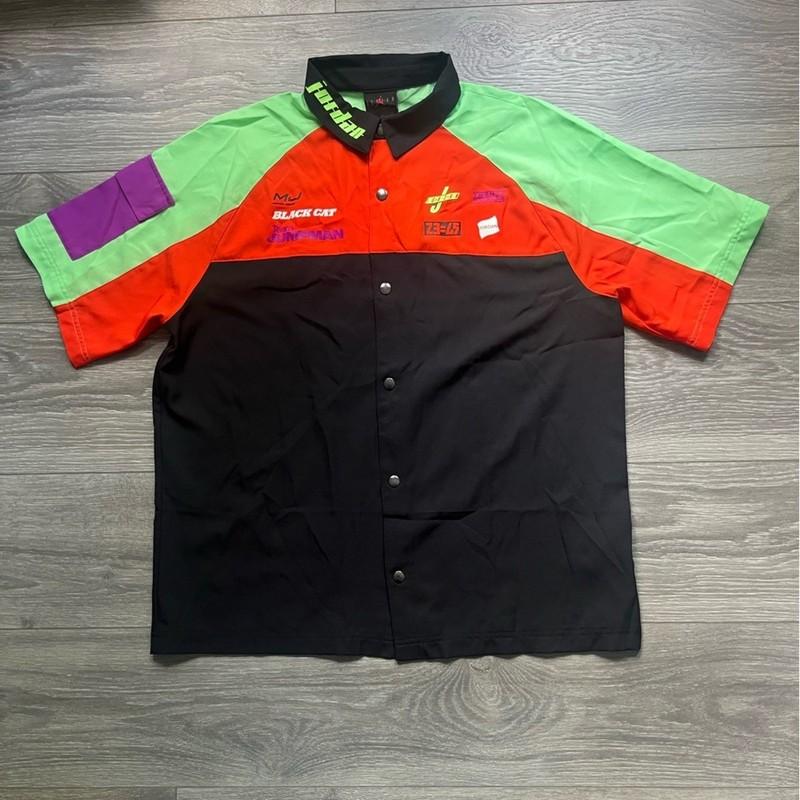 NEW Jordan Air Team Jumpman Racecar Racing Button Up Short Sleeve Shirt Size M
