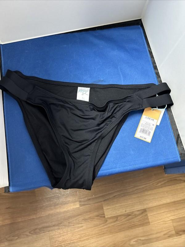 NEW Kona Sol Double Tab Medium Coverage Hipster Bikini Bottom Size Large