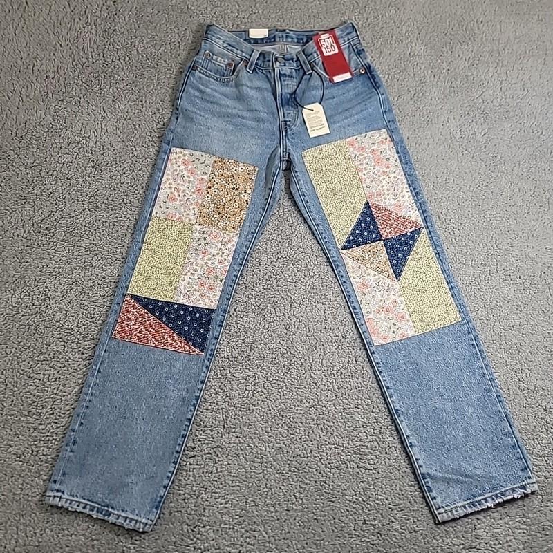 New Levi's 501 Jeans Women's 24x30 150th Anniversary 90s Patchwork Quilt Boho