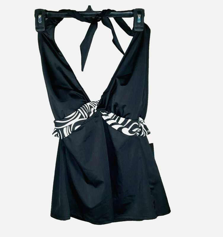 NEW Longitude M Women's Black White Twist Tankini Top Swimsuit