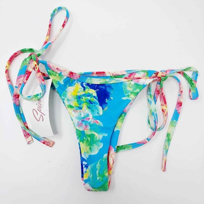 NEW Lusso By Andreana Blue Floral Brazilian Bikini Size Small