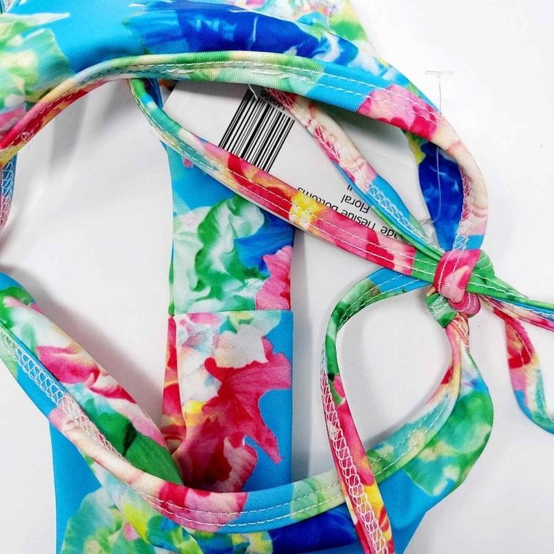 NEW Lusso By Andreana Blue Floral Brazilian Bikini Size Small