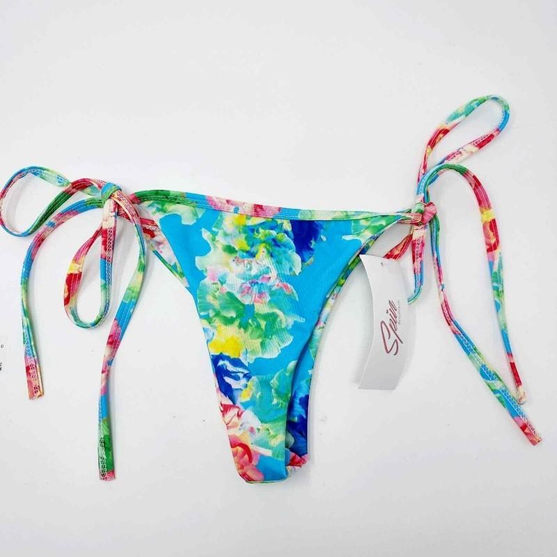 NEW Lusso by Andreana Blue Floral Brazilian Bikini Size Small