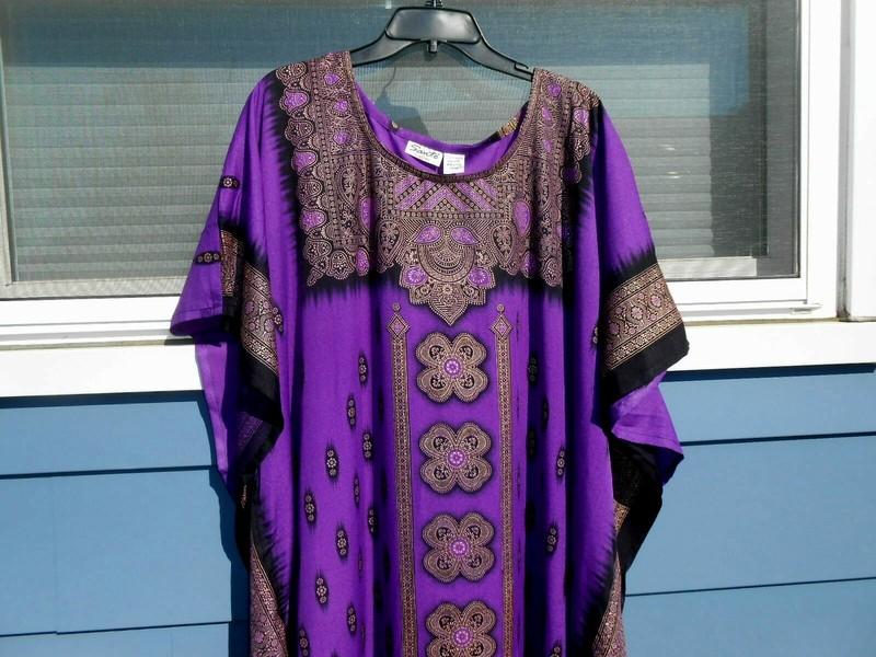 NEW MUMU 2X 3X SANTE KAFTAN CAFTAN HOUSE DRESS DEEP PURPLE BLACK GOLD FLOWER