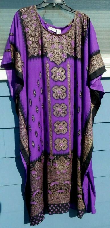 NEW MUMU 2X 3X SANTE KAFTAN CAFTAN HOUSE DRESS DEEP PURPLE BLACK GOLD FLOWER