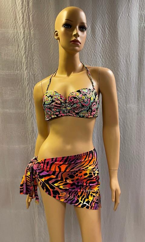 NEW NATORI SWIM $118 KOKO ANIMAL PRINT STRETCH WRAP SARONG COVER-UP XS/S