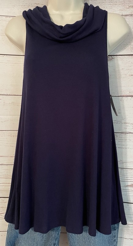 NEW New York & Co Top sz Large Blue Cowl Neck Sleeveless Swing Tank NY & Co