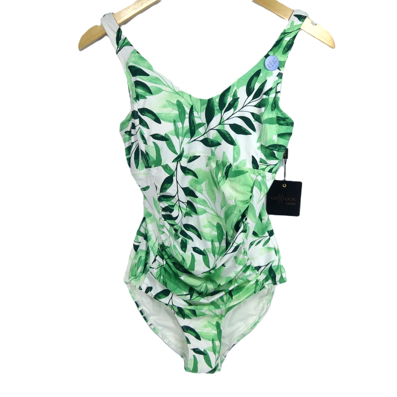 New NIP TUCK Swimsuit Floral Tropical White Green Flowers Size 6 Fits DD/E Cup