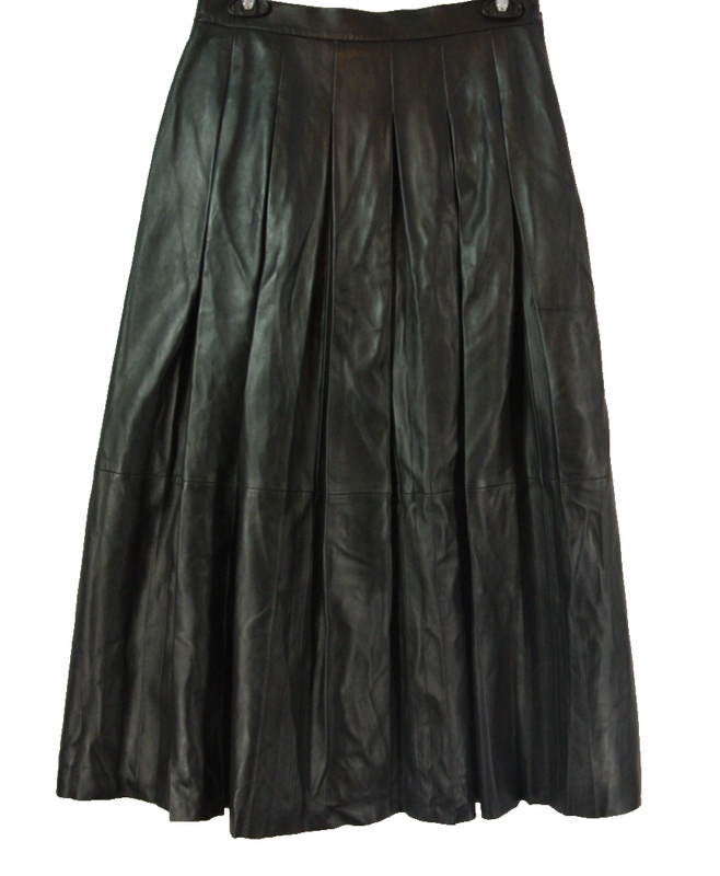 NEW Nordstrom Pleated Leather Skirt In Black Size XL