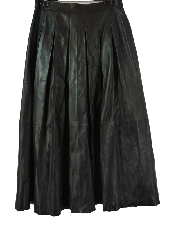 NEW Nordstrom Pleated Leather Skirt In Black Size XL